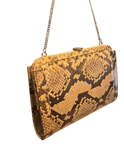 Elegant Vintage Tan Snake Print Clutch Shoulder bag 1960s