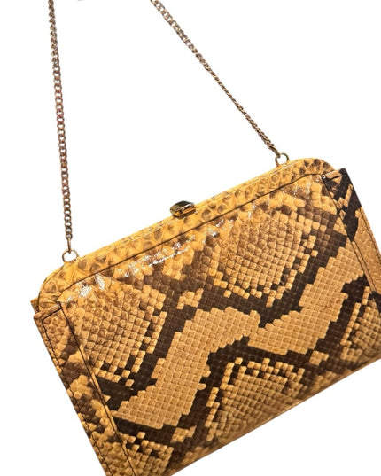 Elegant Vintage Tan Snake Print Clutch Shoulder bag 1960s
