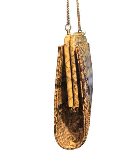 Elegant Vintage Tan Snake Print Clutch Shoulder bag 1960s