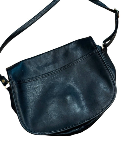 Vintage 1970s  Black Calf Leather Shoulder Bag