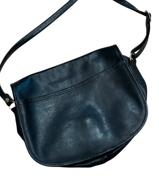 Vintage 1970s  Black Calf Leather Shoulder Bag
