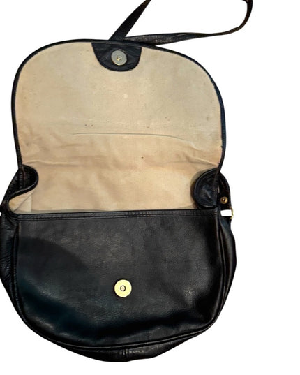 Vintage 1970s  Black Calf Leather Shoulder Bag