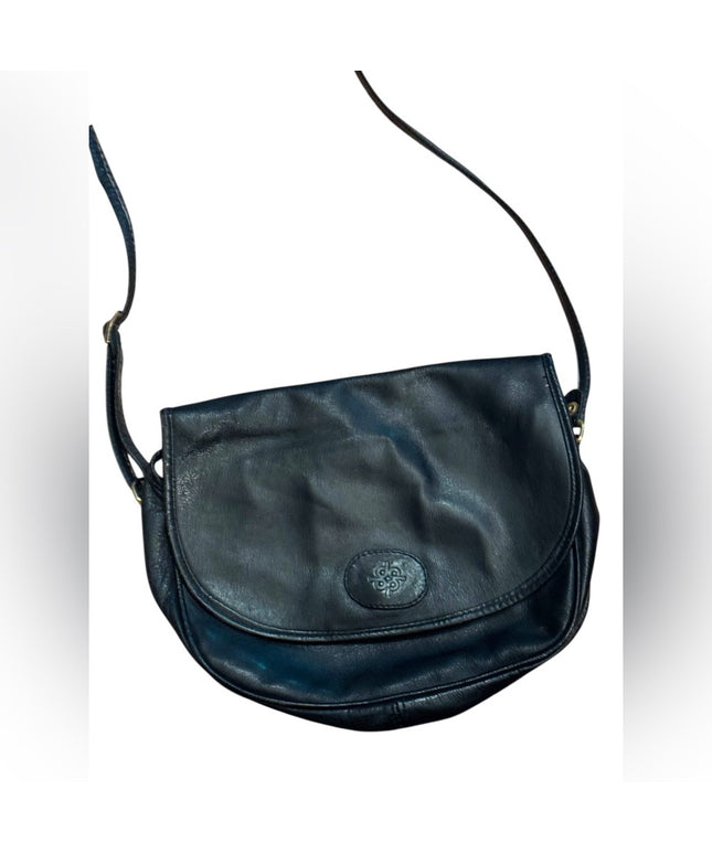 Vintage 1970s  Black Calf Leather Shoulder Bag