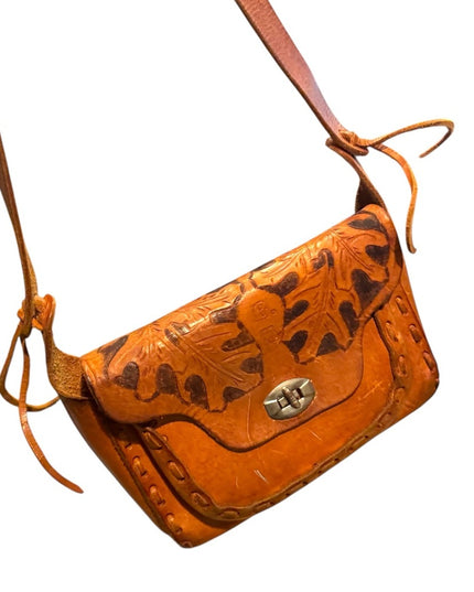 Vintage 1970s Handcrafted Leather tooled Shoulder Bag