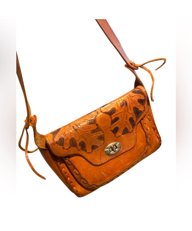 Vintage 1970s Handcrafted Leather tooled Shoulder Bag