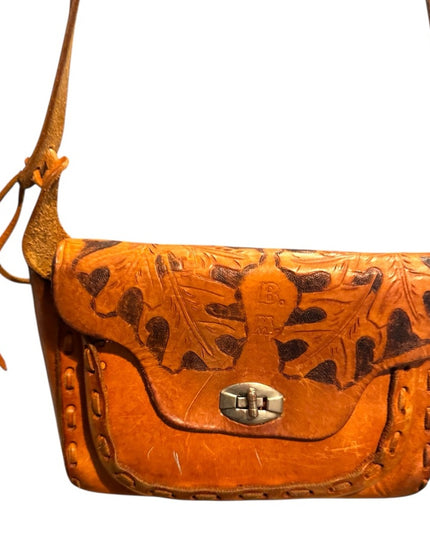 Vintage 1970s Handcrafted Leather tooled Shoulder Bag