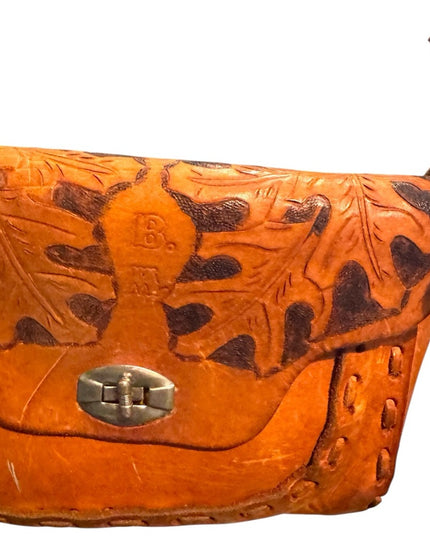 Vintage 1970s Handcrafted Leather tooled Shoulder Bag