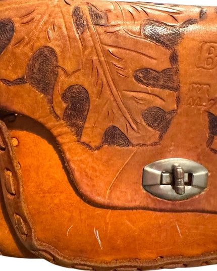 Vintage 1970s Handcrafted Leather tooled Shoulder Bag