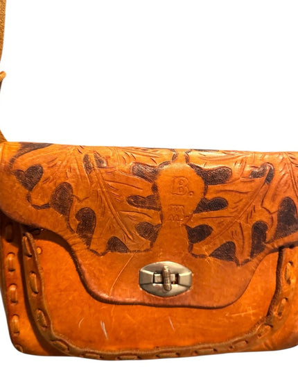 Vintage 1970s Handcrafted Leather tooled Shoulder Bag