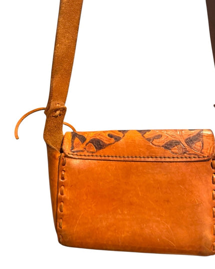 Vintage 1970s Handcrafted Leather tooled Shoulder Bag
