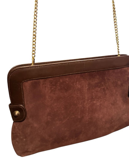 Elegant Vintage 1970s Brown Suede Chain Strap Shoulder Bag