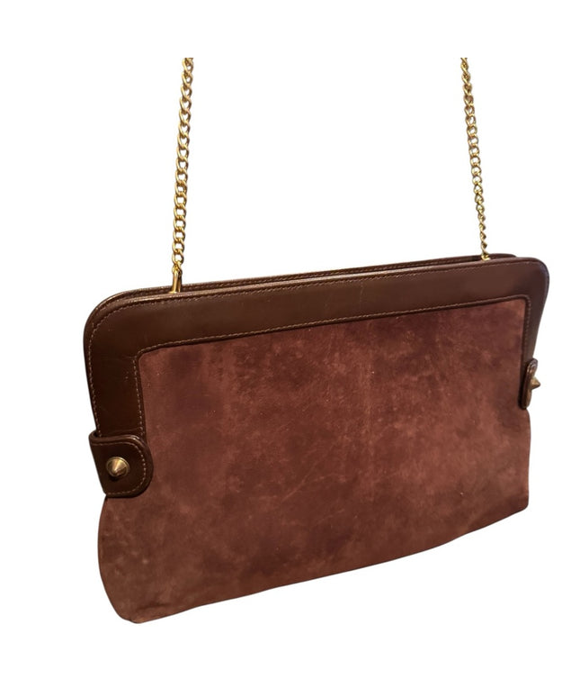 Elegant Vintage 1970s Brown Suede Chain Strap Shoulder Bag