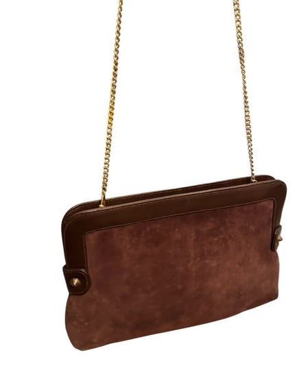 Elegant Vintage 1970s Brown Suede Chain Strap Shoulder Bag