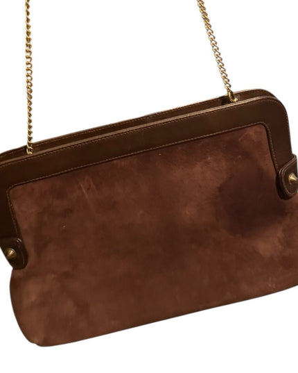 Elegant Vintage 1970s Brown Suede Chain Strap Shoulder Bag