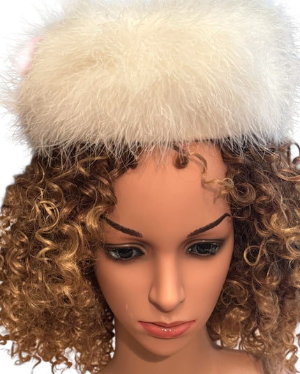 Vintage 1960s White Marabou Feather Pillbox Hat Flowers 🌹