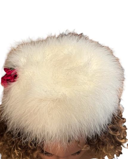 Vintage 1960s White Marabou Feather Pillbox Hat Flowers 🌹