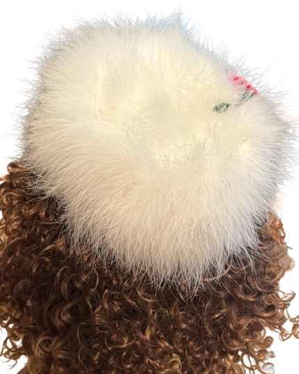 Vintage 1960s White Marabou Feather Pillbox Hat Flowers 🌹