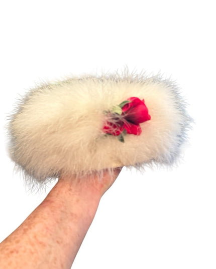 Vintage 1960s White Marabou Feather Pillbox Hat Flowers 🌹