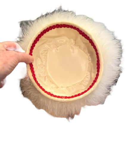 Vintage 1960s White Marabou Feather Pillbox Hat Flowers 🌹