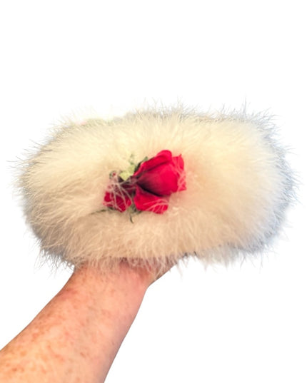 Vintage 1960s White Marabou Feather Pillbox Hat Flowers 🌹