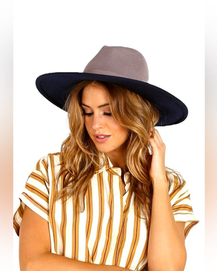 Stylish Brixton Two-Tone Blue & Gray Felt Women's Wide Brim Hat Chloe