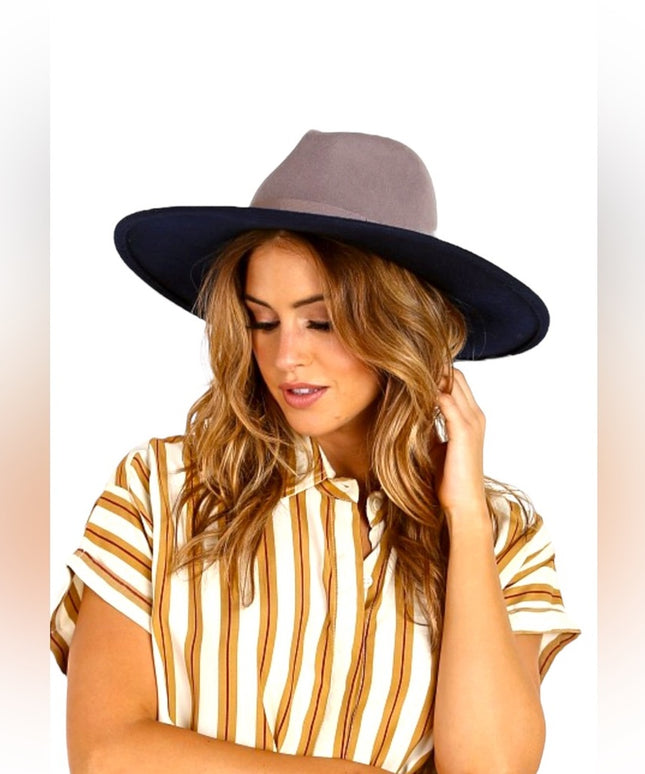 Stylish Brixton Two-Tone Blue & Gray Felt Women's Wide Brim Hat Chloe