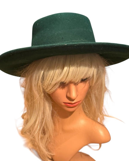 Elegant Vintage 1960s Liz Claiborne Wide Brim Green Women's Felt Hat