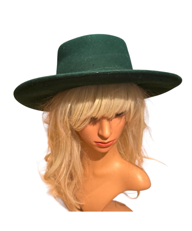 Elegant Vintage 1960s Liz Claiborne Wide Brim Green Women's Felt Hat