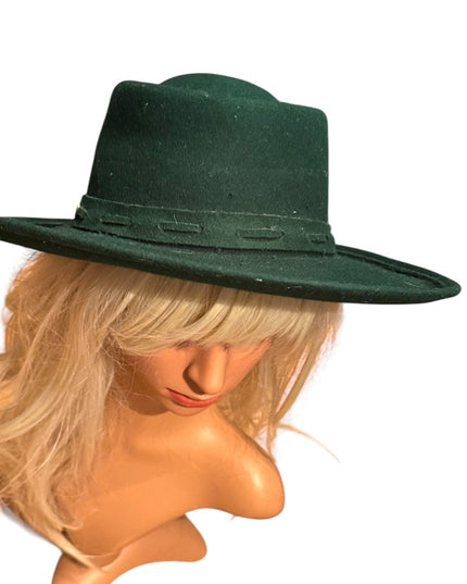 Elegant Vintage 1960s Liz Claiborne Wide Brim Green Women's Felt Hat