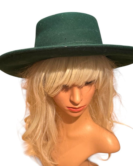 Elegant Vintage 1960s Liz Claiborne Wide Brim Green Women's Felt Hat