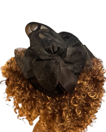 Elegant Vintage  Black Fascinator Hat Feathers Sequin