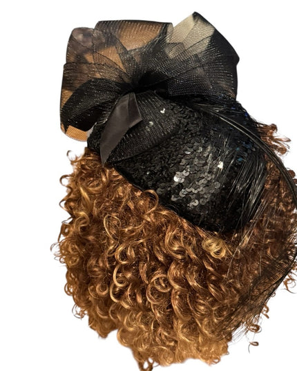 Elegant Vintage  Black Fascinator Hat Feathers Sequin