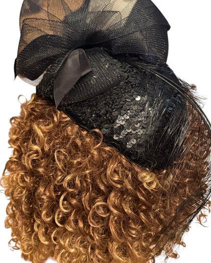 Elegant Vintage  Black Fascinator Hat Feathers Sequin
