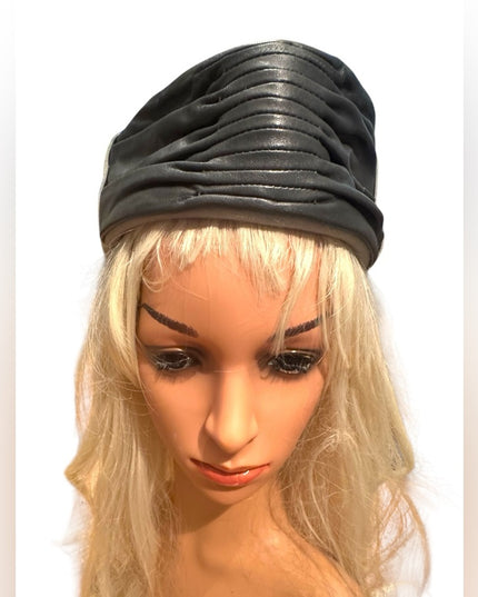Vintage Black Leather & Felt Ruched Stewardess Style Fancy Hat