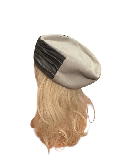 Vintage Black Leather & Felt Ruched Stewardess Style Fancy Hat