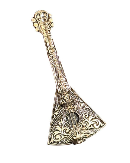 Ornate Vintage Silver Brooch Mandolin Demoscene  Spain