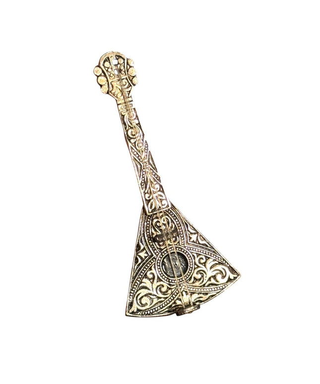 Ornate Vintage Silver Brooch Mandolin Demoscene  Spain