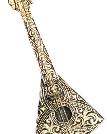 Ornate Vintage Silver Brooch Mandolin Demoscene  Spain