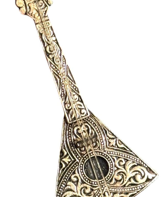 Ornate Vintage Silver Brooch Mandolin Demoscene  Spain