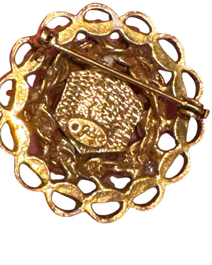 Elegant Vintage Gold Finish Faux Pearl & faix Turquoise Cameo Brooch