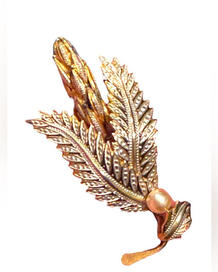 Vintage Gold Leaf & Enamle Brooch Wheat 1960s