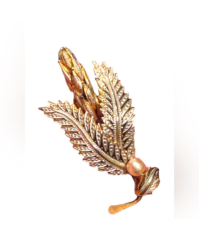 Vintage Gold Leaf & Enamle Brooch Wheat 1960s