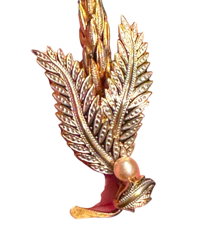 Vintage Gold Leaf & Enamle Brooch Wheat 1960s
