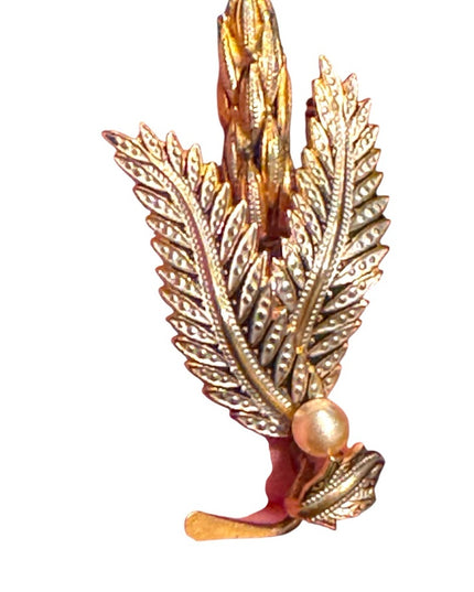 Vintage Gold Leaf & Enamle Brooch Wheat 1960s