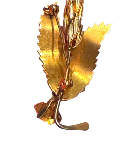 Vintage Gold Leaf & Enamle Brooch Wheat 1960s