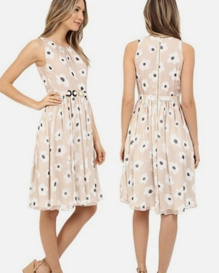 Floral Beige Kate Spade Dress Faye' Feminine Belted 100% Silk Chiffon Dress