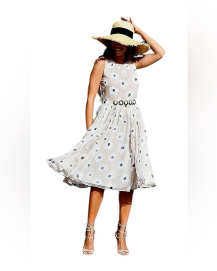 Floral Beige Kate Spade Dress Faye' Feminine Belted 100% Silk Chiffon Dress