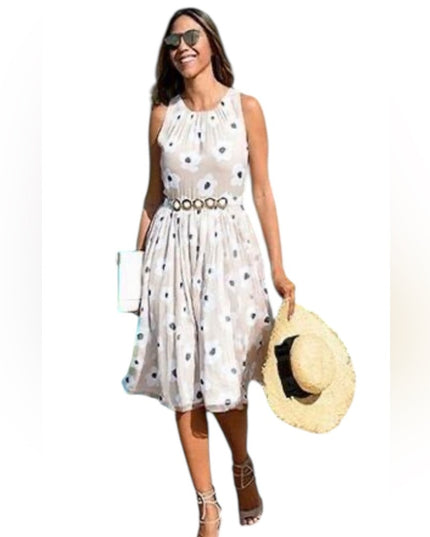 Floral Beige Kate Spade Dress Faye' Feminine Belted 100% Silk Chiffon Dress