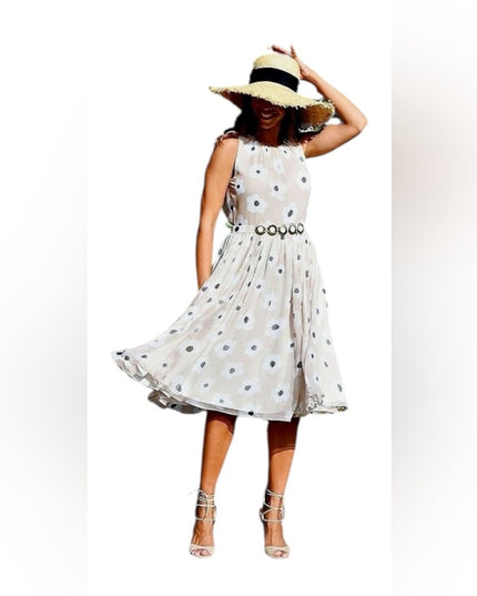 Floral Beige Kate Spade Dress Faye' Feminine Belted 100% Silk Chiffon Dress