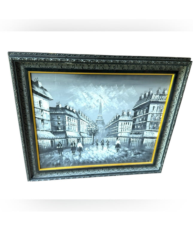 Vintage Caroline Burnett Signed  Framed Paris Street Scene Painting Decor Frame